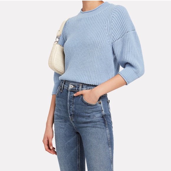 Frame Denim Drop Needle Cotton-Cashmere Sweater Powder Blue - Picture 1 of 8